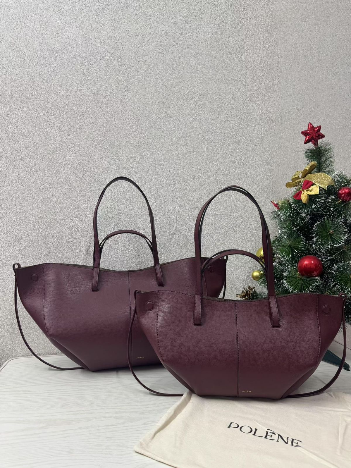 Polène Cyme Bordeaux Leather Tote Bag