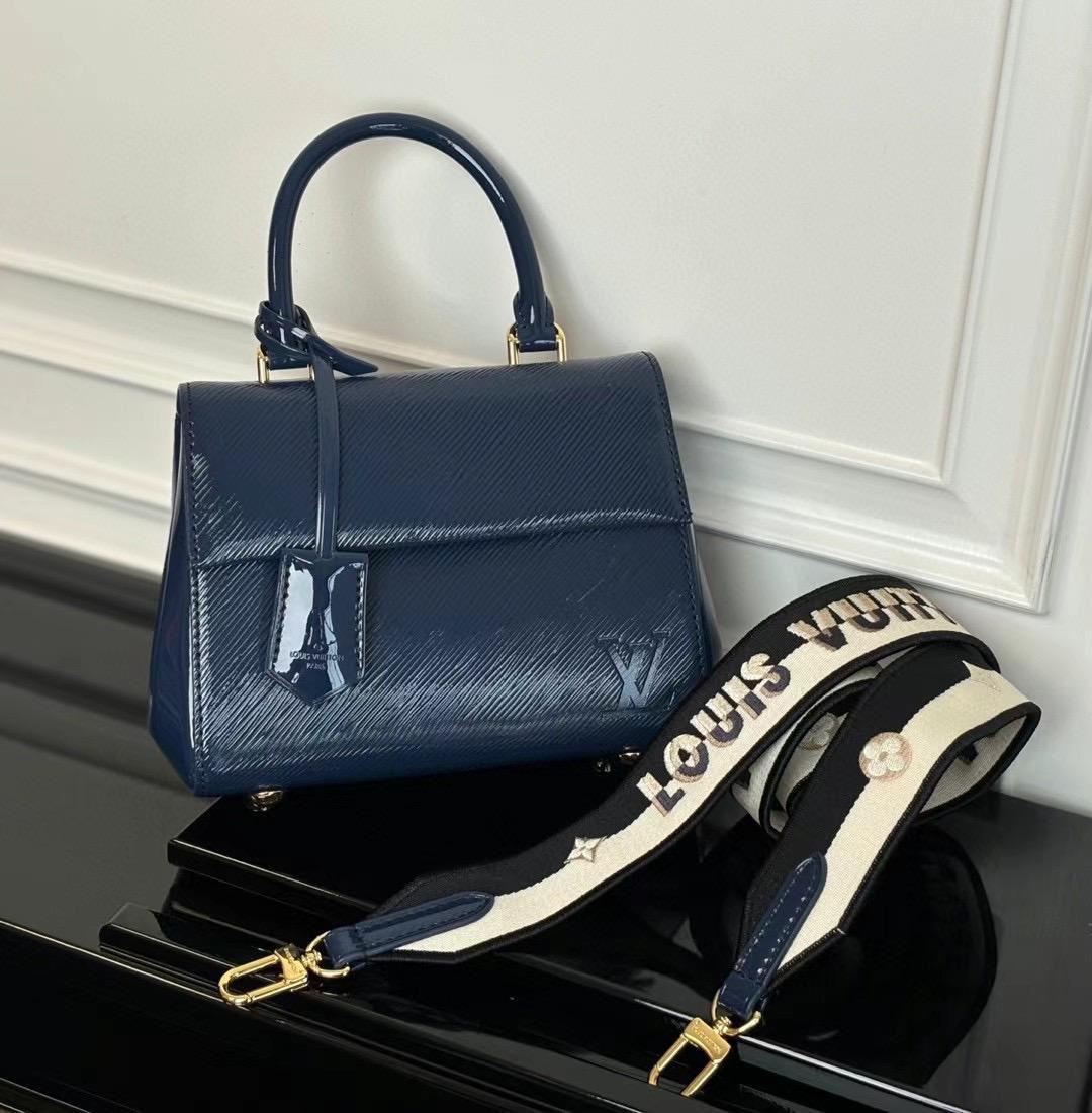 Louis Vuitton Blue Epi Leather Top Handle Bag with Monogram Strap