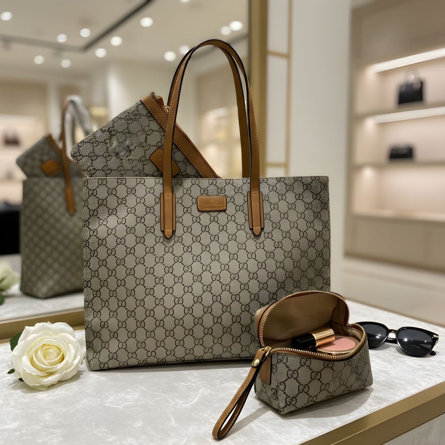 GUCCI OPHIDIA TOTE BAG WITH POUCH