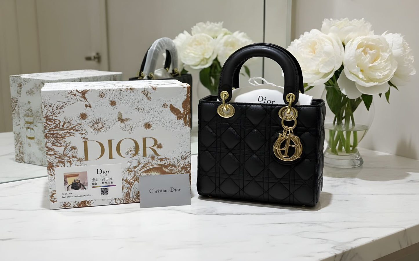 DIOR Levidor Black Square Gold Chain Detailed Handbag