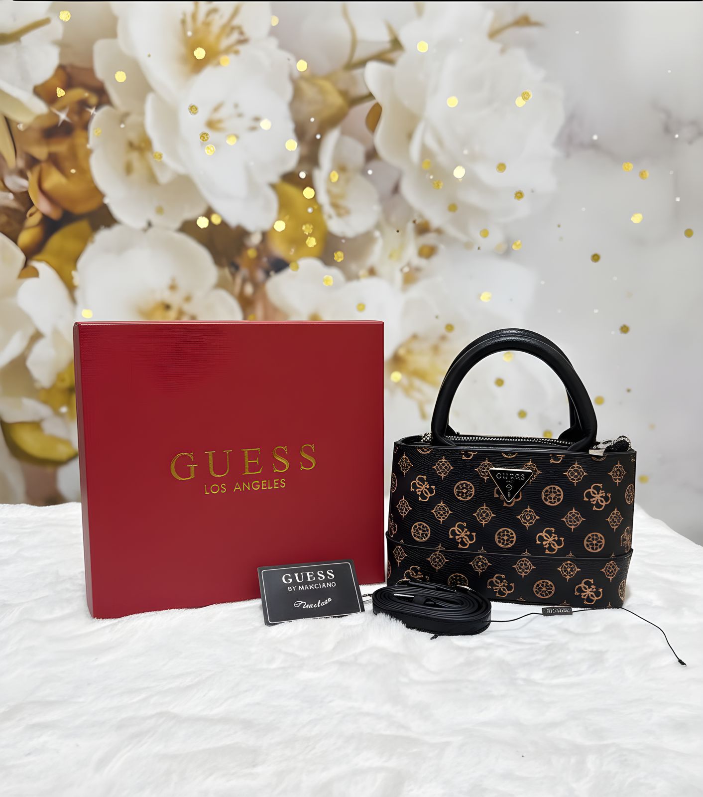 GUESS CORDELIA MINI BROWN LOGO TOP HANDLE SATCHEL BAG