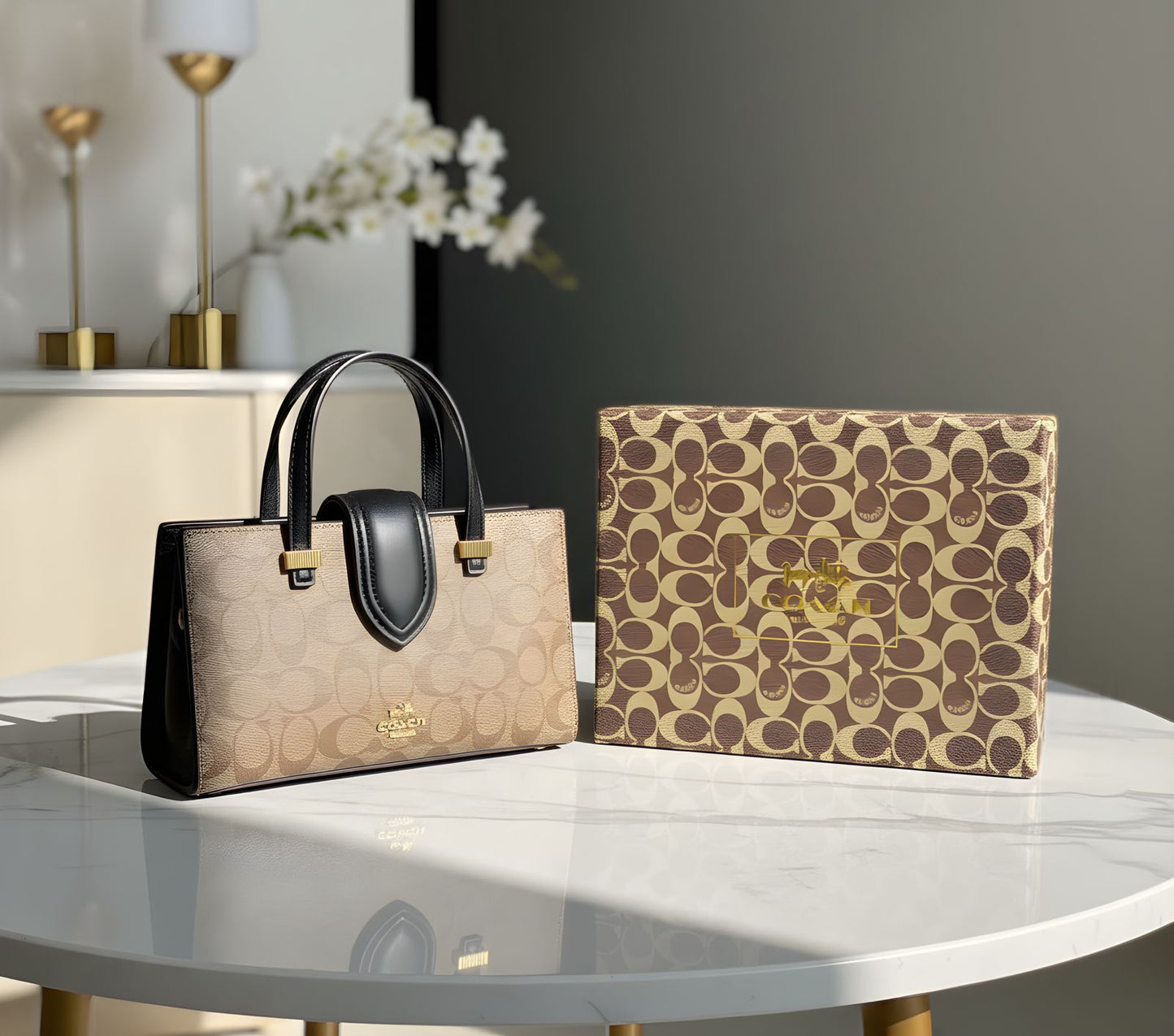 Coach Signature Smooth Leather Medium Corner Zip Wallet Black