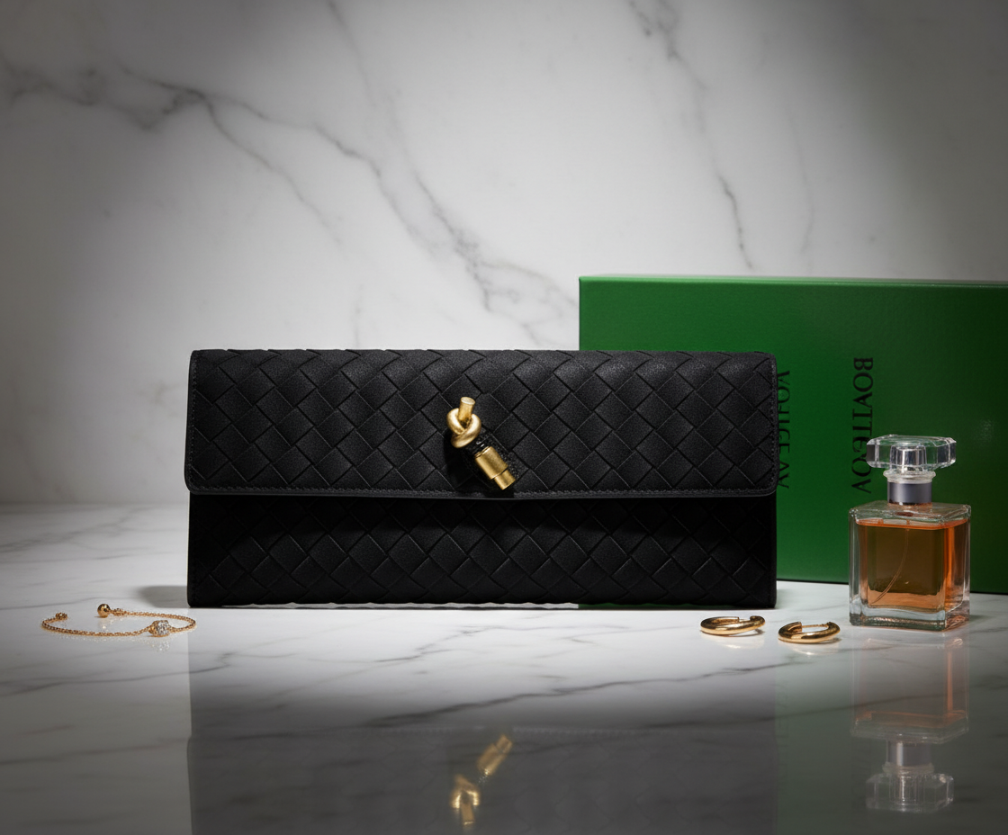 Bottega  Veneta Andiamo Top Handle Clutch Intrecciato Leather