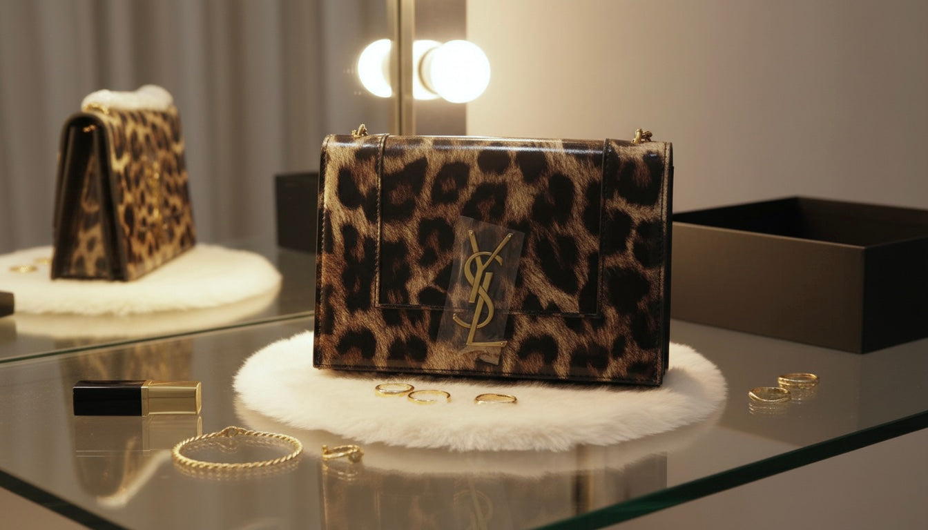 Saint Laurent Saint Laurent Leopard Patterned Logo Plaque Shoulder Bag