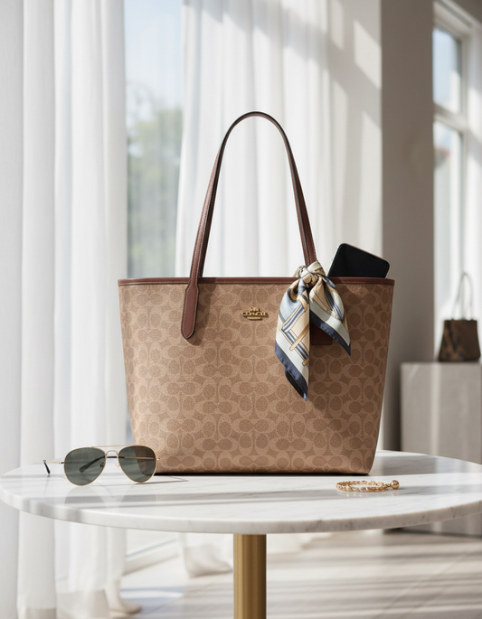 Coach City Tote Bag In Signature Canvas, Women's Cross Body Bag, Women's Hand Bag, Women's Shoulder Bag, Women's Travel Bag, Gold-Tan-Brown