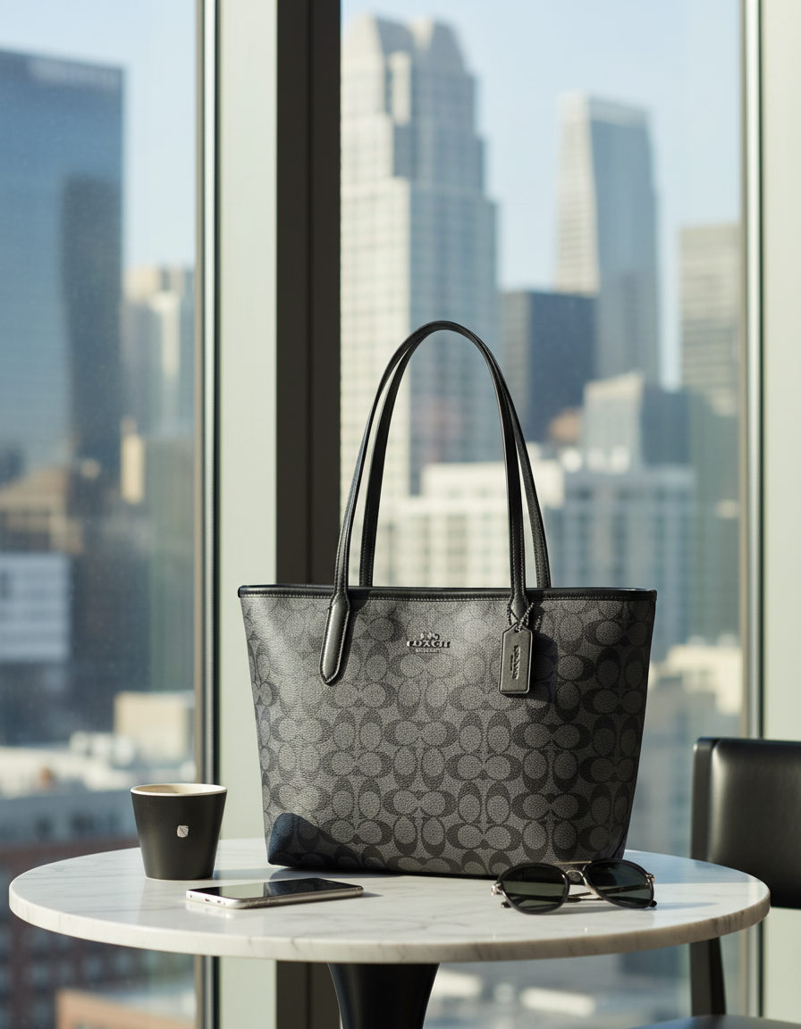 Coach City Tote Bag In Signature Canvas, Women's Cross Body Bag, Women's Hand Bag, Women's Shoulder Bag, Women's Travel Bag, Gold-Tan-Brown