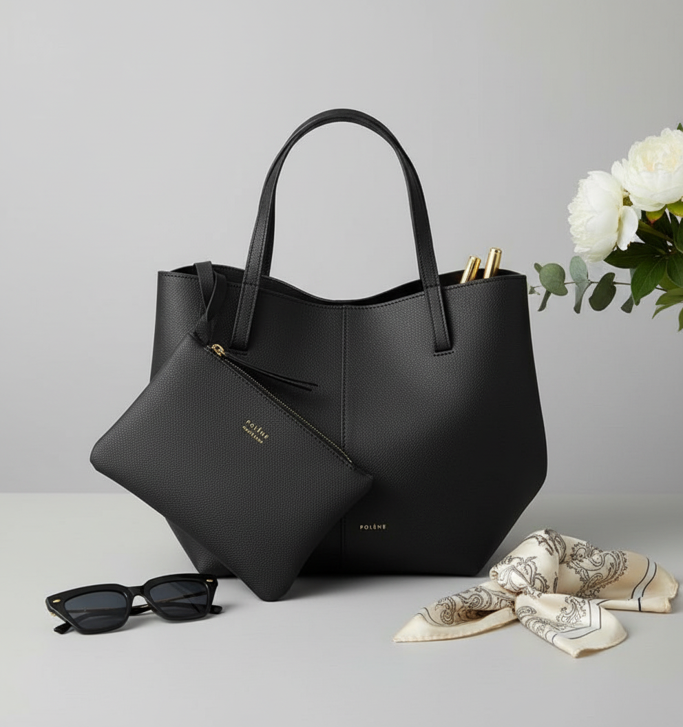 Polene Cyme mini grained black edition calfskin leather sholder bag