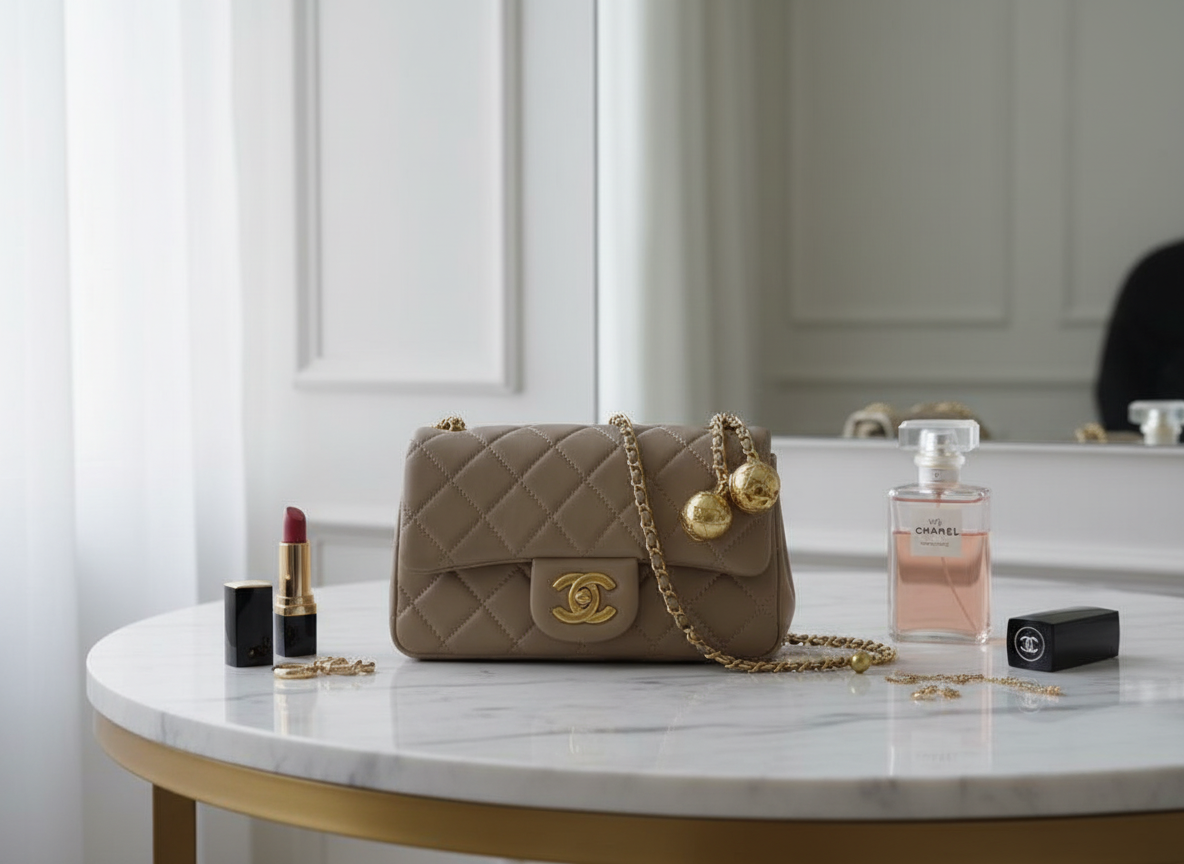 CHANEL mini pearl crush flap bag beige quilted lambskin leather