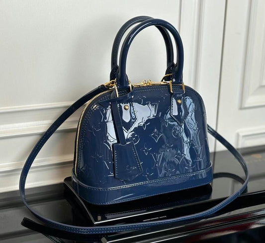 Louis Vuitton Alma BB Blue Vernis Leather Handbag