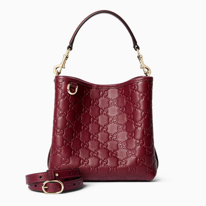 Gucci GG Embossed Burgundy Leather Shoulder Bag