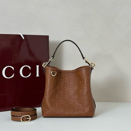 Gucci GG Embossed Burgundy Leather Shoulder Bag