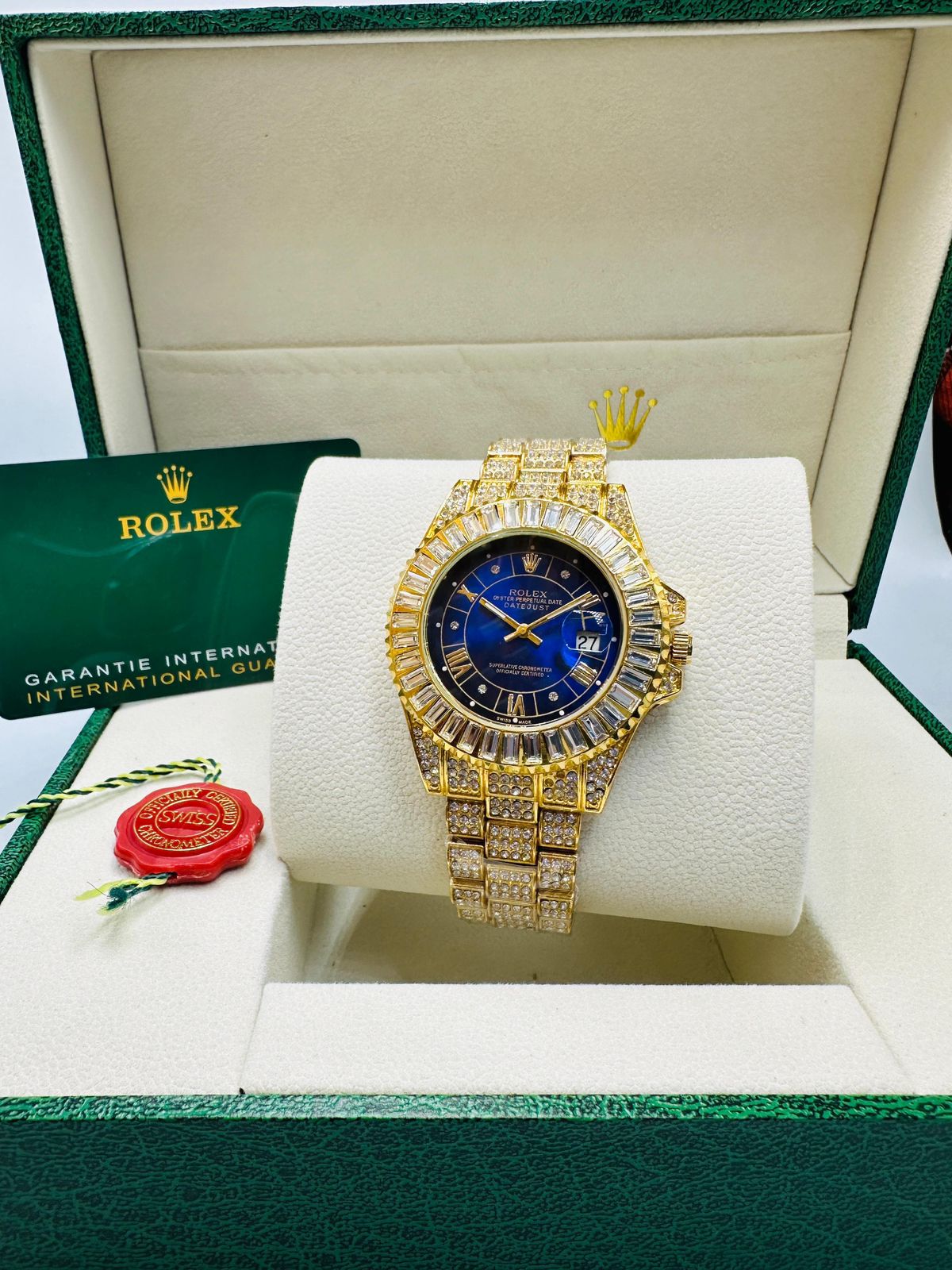 "Iced Out" Pave Rolex-Style Datejust with Baguette Bezel and Full Diamond Setting