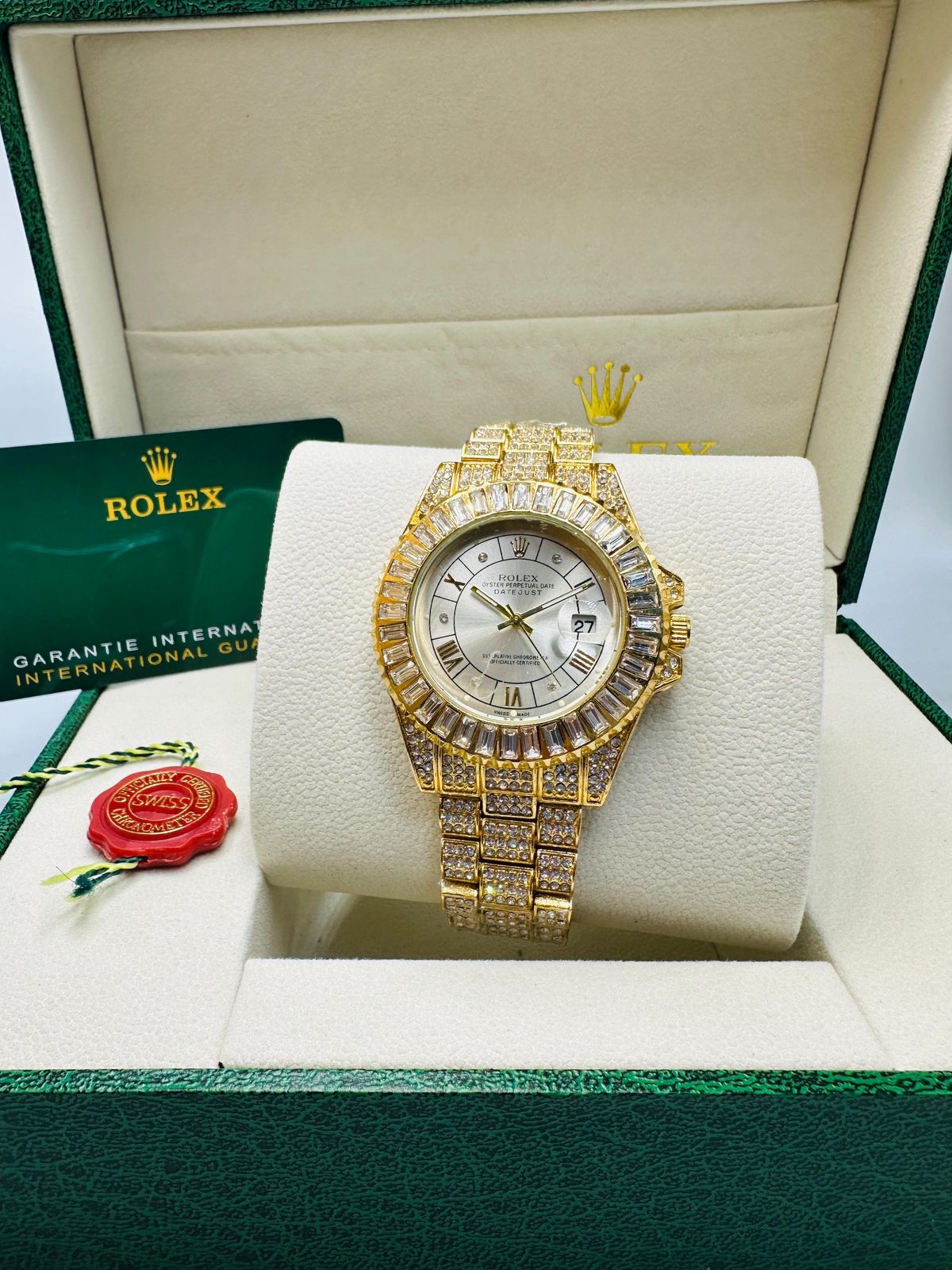 "Iced Out" Pave Rolex-Style Datejust with Baguette Bezel and Full Diamond Setting