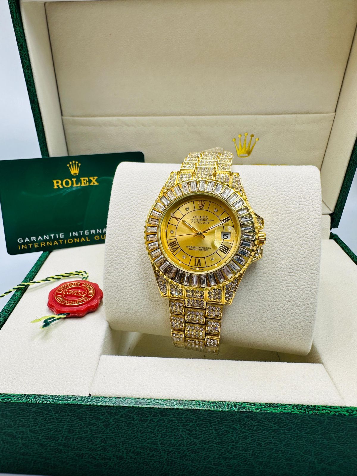 "Iced Out" Pave Rolex-Style Datejust with Baguette Bezel and Full Diamond Setting