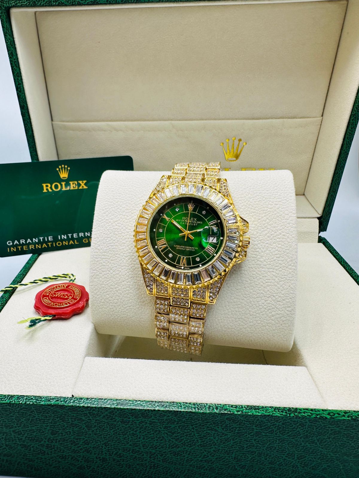 "Iced Out" Pave Rolex-Style Datejust with Baguette Bezel and Full Diamond Setting