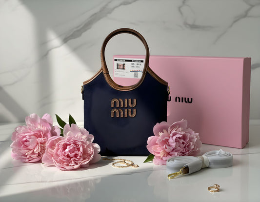 Miu Miu Ivy leather-trimmed denim shoulder bag