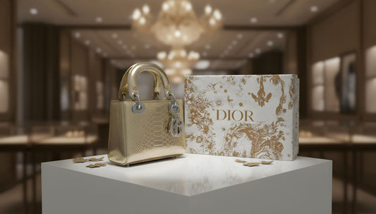 Dior Metallic Gold Microcannage Patent Leather Mini Lady Dior Tote