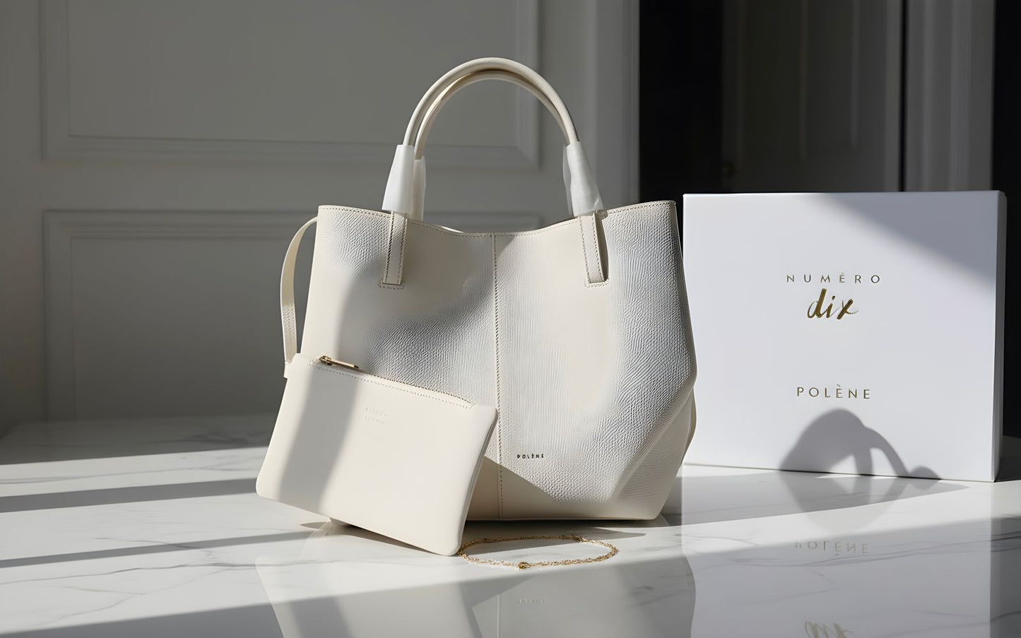 Polene Cyme mini grained black edition calfskin leather sholder bag